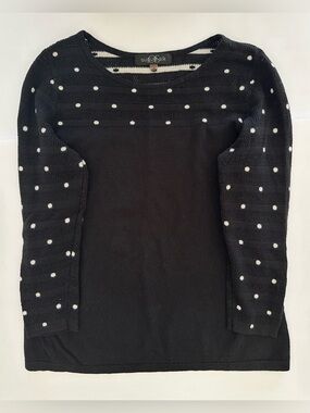 August Silk Black Sweater with White Polka Accents